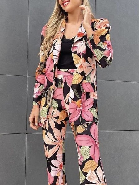 

Lapel Collar Regular Fit Floral Blazer, Flower, Blazers