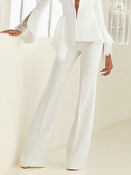 

Women Plain Autumn Elegant Polyester Zipper Wedding Regular Fit X-Line Regular Size Fashion Pants, White, Pants