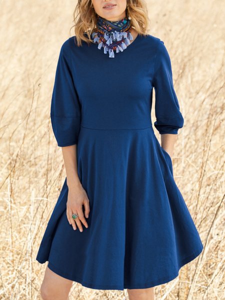 

Casual Loose Plain Crew Neck Dresses, Blue, Dresses