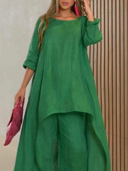 

Loose Green Daily Crew Neck Linen Loose Top, Blouses and Shirts
