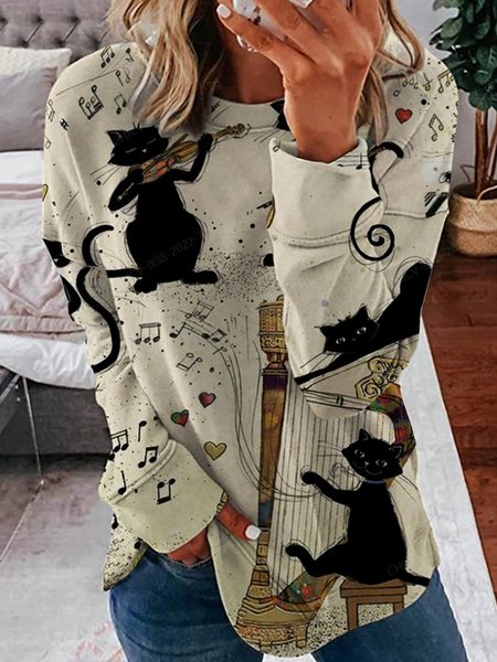 

Music Black Cat Funny Graphic Sweatshirt, As picture, Long sleeves