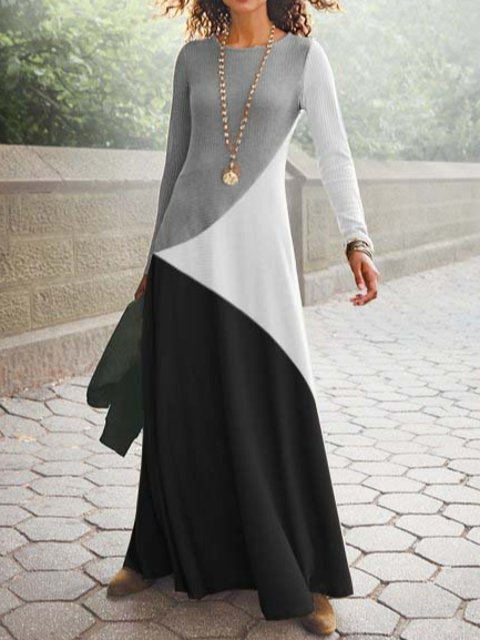 

Crew Neck Casual Color Block Prom Dresses, Multicolor, Dresses