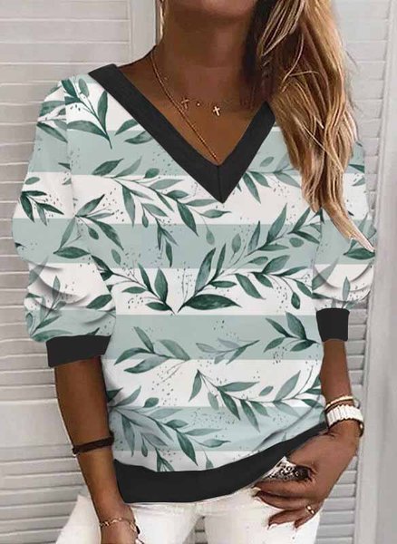 

Casual V Neck Loose Leaf Sweatshirts, Green, Sweatshirts & Hoodies
