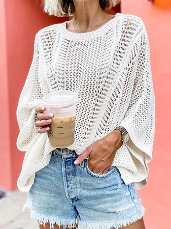 

Crew Neck Casual Sweater, White, Sweaters