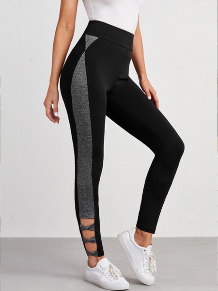 

Tight Casual Color Block Leggings, Multicolor, Leggings