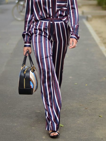 

Loose Striped Fashion Straight Pants, Burgundy, Pants