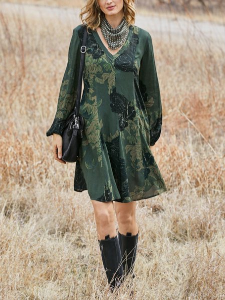 

Lantern Sleeve Floral Casual Dresses, Green, Dresses