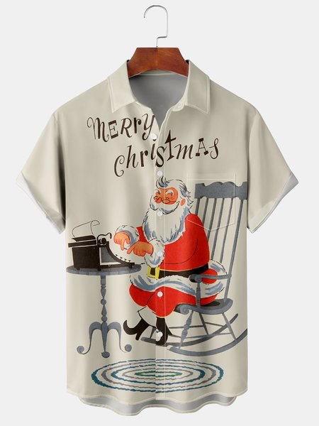 

Men's Christmas Collection Casual Short Sleeve Shirt with Chest Pocket, Apricot, Short Sleeve Shirts