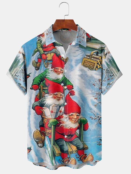 

Men's Christmas Collection Casual Short Sleeve Hawaiian Shirt with Chest Pocket, Red, Short Sleeve Shirts