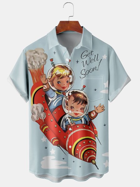 

Men's Casual Short Sleeve Hawaiian Shirt with Chest Pocket, Blue, Short Sleeve Shirts