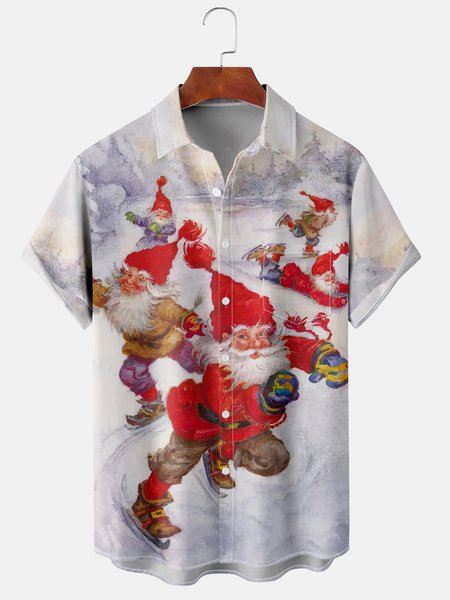 Men's Christmas Collection Casual Short Sleeve Hawaiian Shirt with Chest Pocket, Red, Short Sleeve Shirts