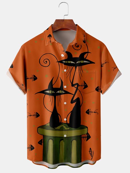 

Men's Casual Short Sleeve Hawaiian Shirt with Chest Pocket, Orange red, Short Sleeve Shirts