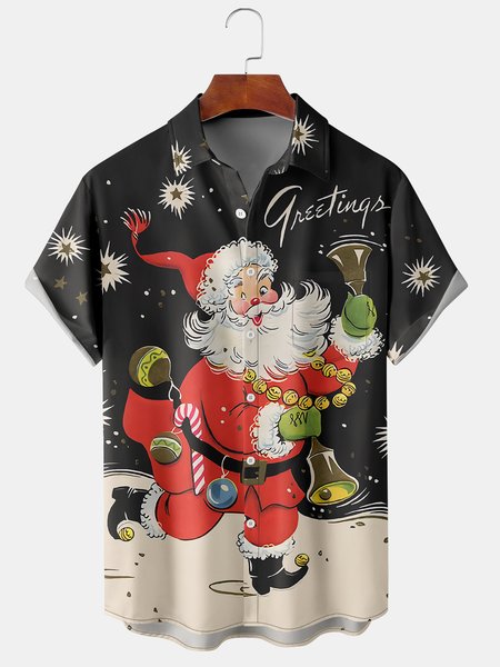 

Men's Casual Short Sleeve Hawaiian Shirt with Chest Pocket Print, Black, Short Sleeve Shirts