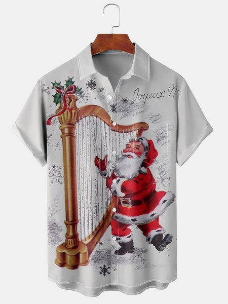 

Men's Christmas Collection Casual Short Sleeve Shirt with Chest Pocket, White, Short Sleeve Shirts