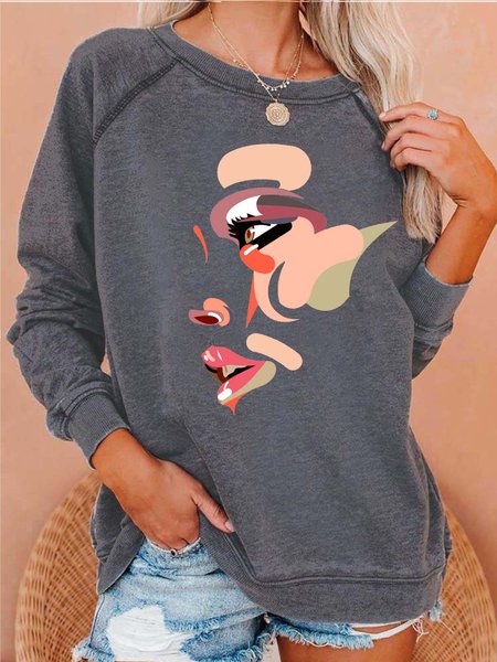 

Women Face colorful Abstraction Cotton Sweatshirt, Gray, Hoodies&Sweatshirts