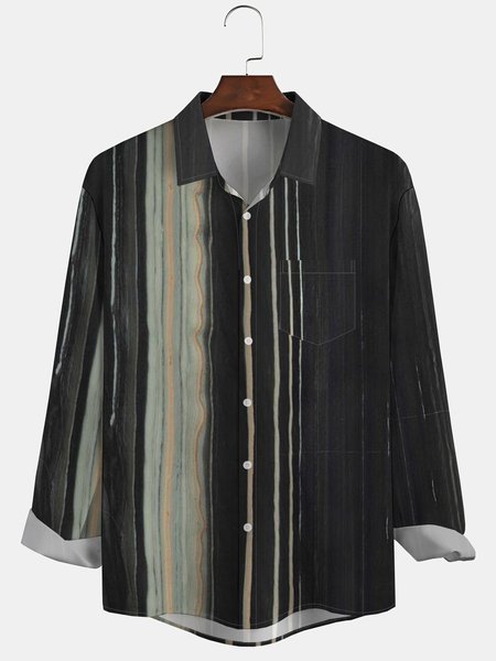

Men's Geometric Art Casual Long Sleeve Hawaiian Shirt with Chest Pocket, Black, Long Sleeve Shirts