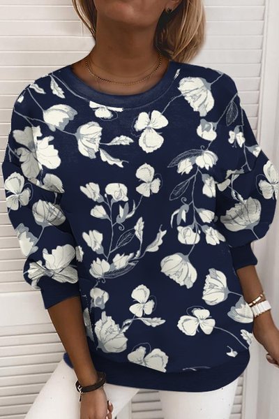 

Loose Crew Neck Floral Sweatshirts, Navy blue, Sweatshirts & Hoodies