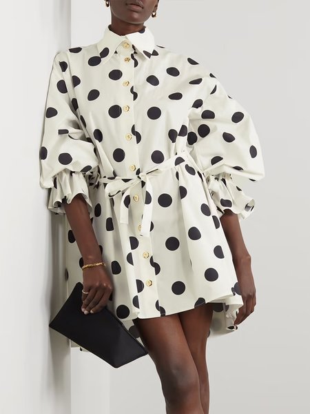 

Polka Dots Autumn Urban Regular Fit 1 * Dress Long sleeve X-Line Shirt Dress Regular Size Dresses for Women, White, Mini Dresses