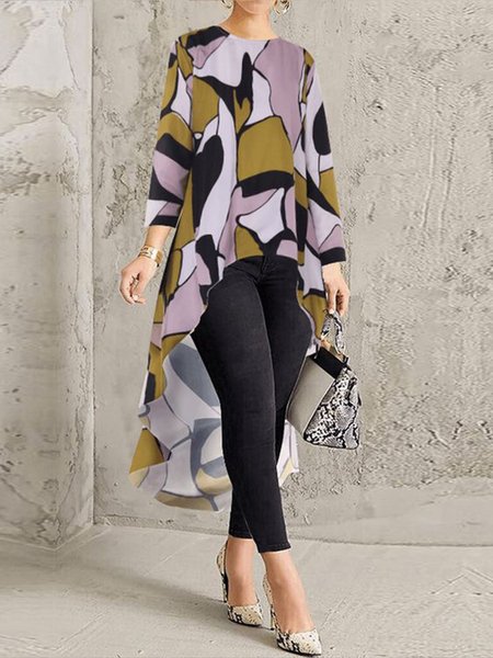 

Women Color Block Autumn Urban Polyester Long sleeve Irregular Craftsmanship A-Line Regular Regular Size Blouse, Multicolor, Blouses and Shirts