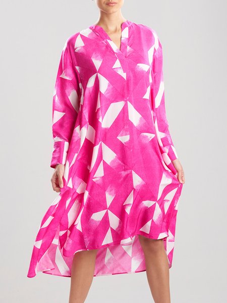 

Women Geometric Simple Autumn Polyester Natural Loose 1 * Dress A-Line Shirt Dress Dresses, Rose red, Midi Dresses