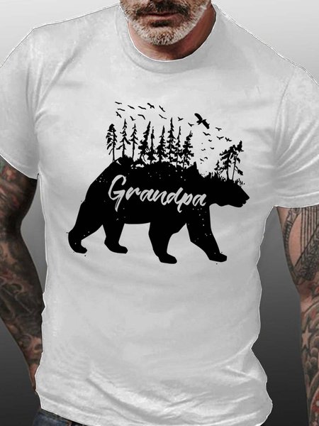

Men Grandpa Family Bear Text Letters Fit Cotton T-Shirt, White, T-shirts