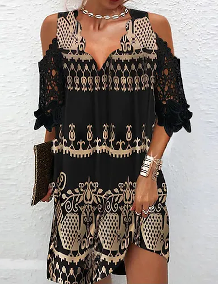 

Loose Vacation V Neck Dresses, Multicolor, Dresses