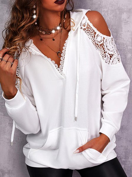 

V Neck Regular Fit Plain Sweatshirt, White, Sweatshirts & Hoodies