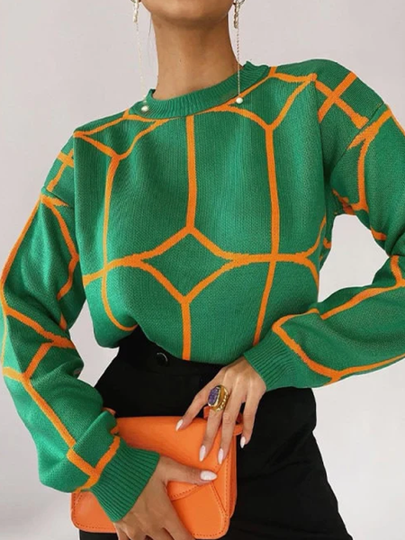 

High Elasticity Crew Neck Long sleeve Urban Loose Sweater, Green, Sweaters