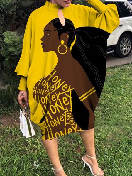 

Urban Long Sleeve Figure Stand Collar Midi Dress, Yellow, Midi Dresses