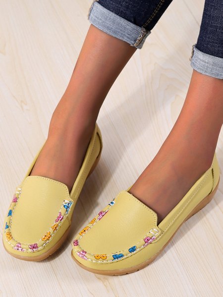 

Colorful Flower Print Leather Upper Casual Loafers, Aqua, Flats