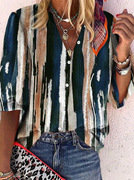

Women's Blouse Striped Tie Dye Daily Weekend Blouse Shirt Long Sleeve Button Print V Neck Casual Streetwear, Multicolor, Shirts & Blouses
