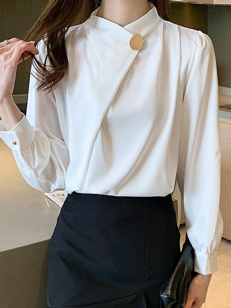 

Loose Long sleeve Regular Size Plain Tops, White, Blouses and Shirts