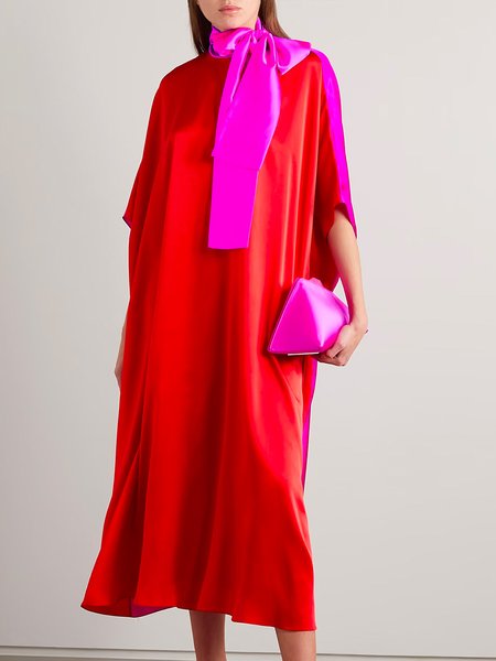 

Women Color Block Autumn Elegant Natural No Elasticity 1 * Dress Pullover Regular Regular Size Dresses, Rose red, Midi Dresses
