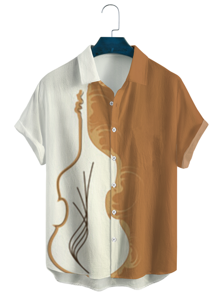 

Cotton and linen geometric style music color printing comfortable hemp short-sleeved shirt, As picture, Short Sleeve Shirts