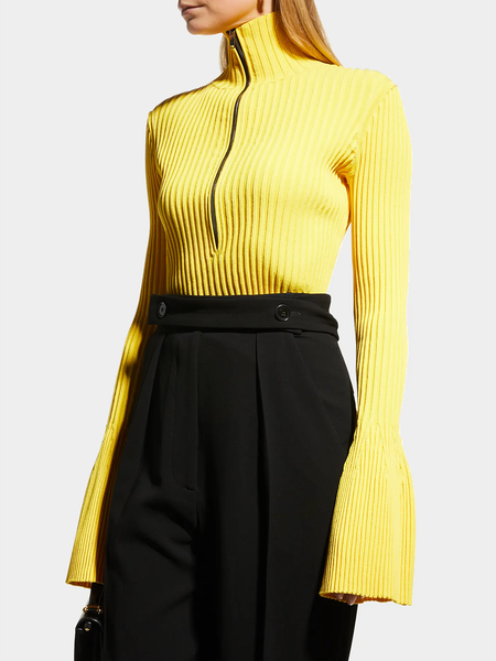 

Women Plain Simple Autumn High Elasticity Daily Tight Long sleeve Turtleneck H-Line Sweater, Yellow, Sweaters