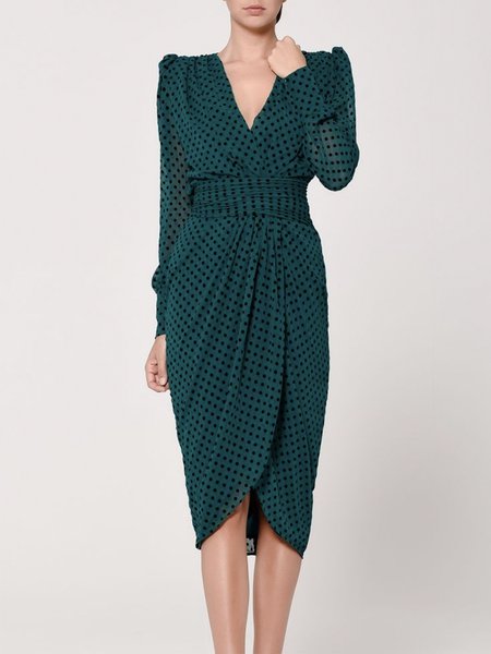 

Women Polka Dots Autumn Elegant Chiffon No Elasticity Regular Fit Midi 1 * Dress X-Line Dresses, Green, Midi Dresses