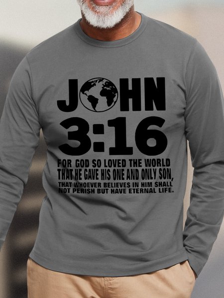 

John 3:16 For God So Loved The World Men's Long Sleeve T-Shirt, Gray, Long Sleeves