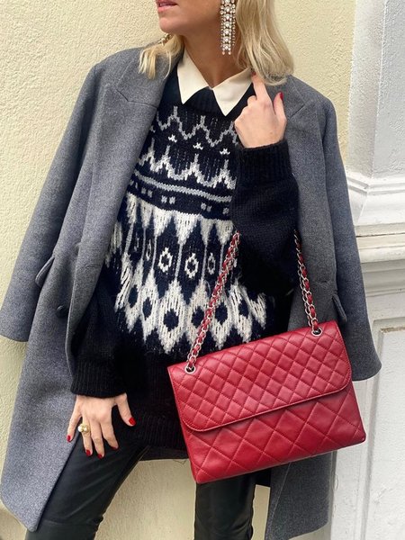 

Plain Lapel Collar Casual Woolen Overcoat, Gray, Trench Coats