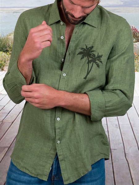 

Cotton Linen Hawaii Resort Casual Long Sleeve Shirt, Green, Long Sleeve Shirts