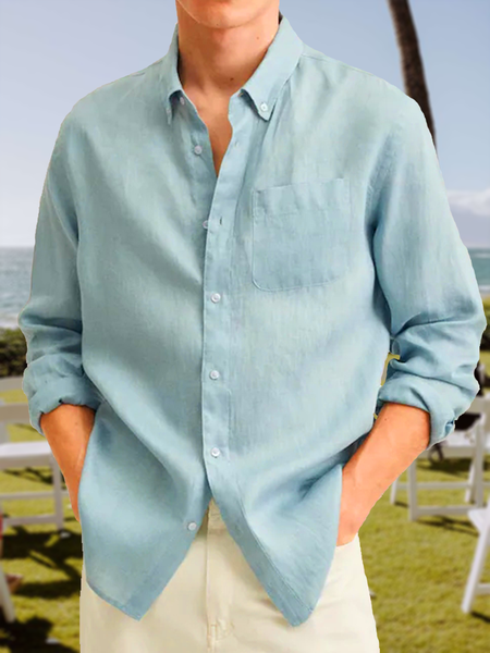 

Cotton and linen based net color style comfortable flax long sleeve shirts, As picture, Long Sleeve Shirts