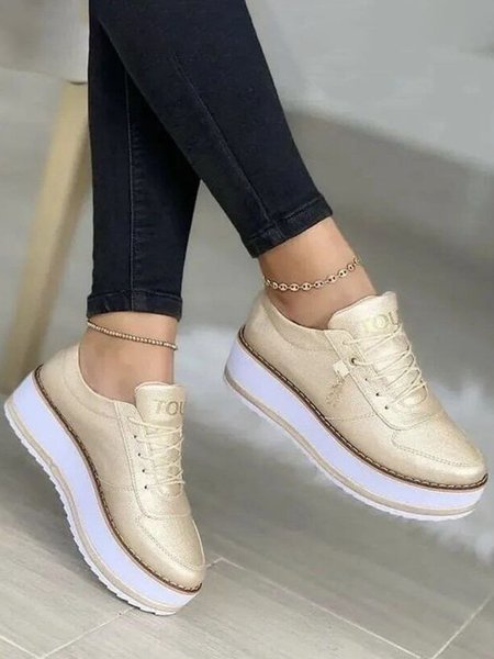 

Casual Bear Metallic Lace-Up Platform Shoes, Golden, Creepers & Wedges