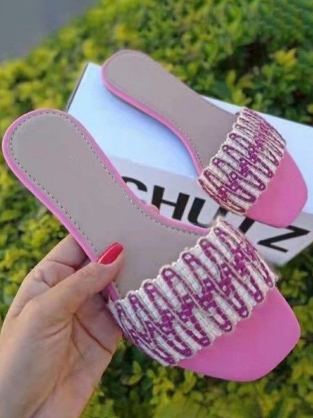 

Casual Striped Candy Color Slip-on Soft Sole Comfort Low Heel Lazy Slippers, Pink, Sandals & Slippers