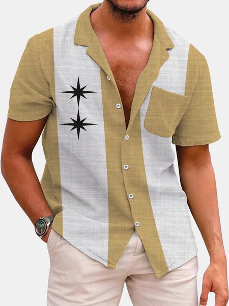 

Cotton Linen Hawaiian Short Sleeve Billiard Shirt, Khaki, Short Sleeve Shirts