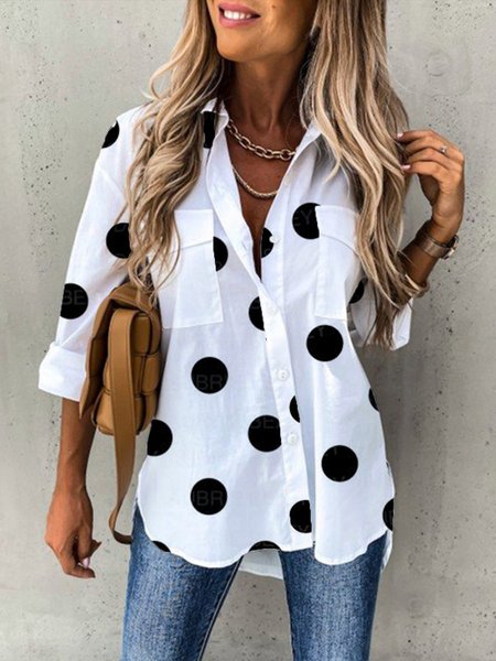 

Polka Dots Casual Autumn Polyester Micro-Elasticity Long sleeve Regular Regular Regular Size Blouse for Women, White, Blouses and Shirts