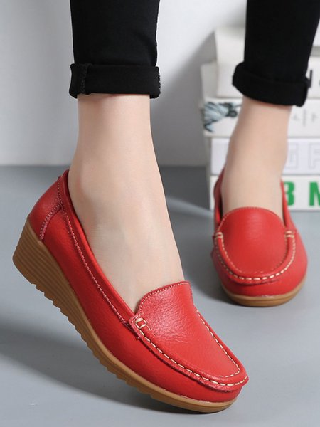 

Solid Color Casual Simple Loafers, Red, Flats