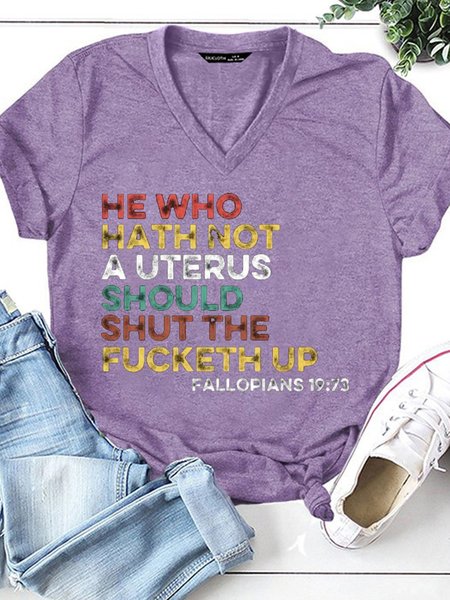

Womens He Who Hath Not A Uterus Should Shut The Fucketh Up - Fallopians 19:73 T-Shirt, Purple, T-shirts