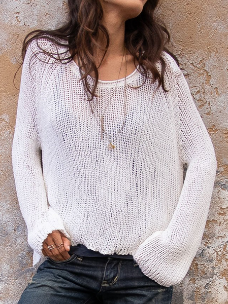 

Casual Plain Crew Neck Wool/Knitting Sweater, White, Sweaters