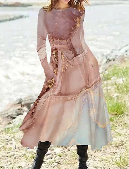 

Crew Neck Loose Vacation Dresses, Multicolor, Dresses
