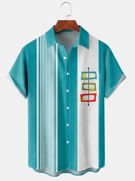 

Mens Geometric Print Casual Short Sleeve Shirt Hawaiian Top, Blue, Short Sleeve Shirts