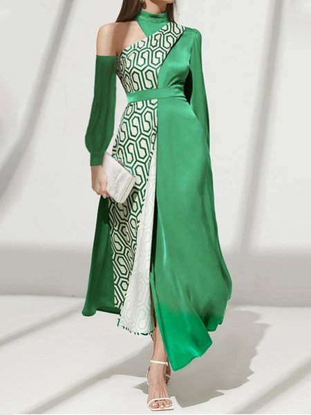 

Halter Urban Long Sleeve Regular Fit Midi Dress, Green, Midi Dresses